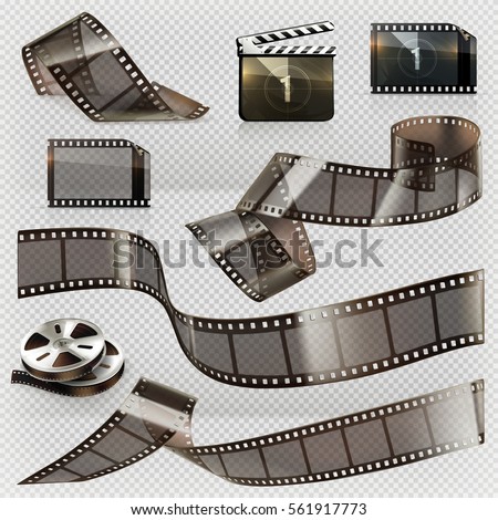 Old film strip with transparency. 3d vector icon set
