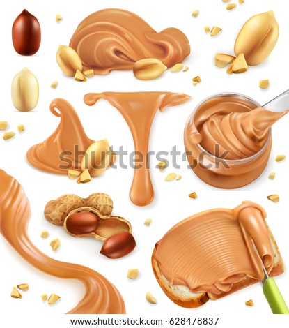 Peanut butter. 3d vector icon set