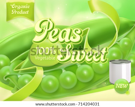 Green Peas. 3d realistic vector, package design