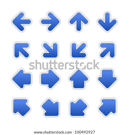 Cobalt arrow sign sticker web button. Blank satin shapes with gray drop shadow on white background. Vector illustration saved in EPS 10.