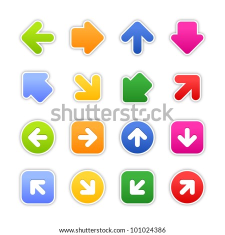 Color stickers arrow sign. Satined shapes with gray drop shadow on white background. This vector illustration design element saved in EPS 10