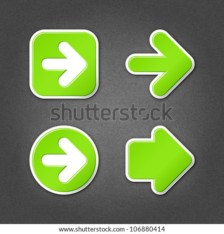 4 green arrow sign sticker web icon. Smooth internet button with drop shadow on gray background with noise effect. This vector illustration clip-art design element saved in 10 eps