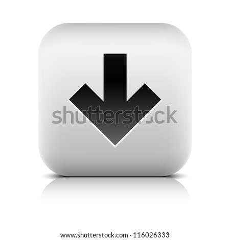 Stone arrow black sign download icon. White rounded square shape web button with drop shadow and gray reflection on white background. Vector illustration clip-art internet design element saved 8 eps