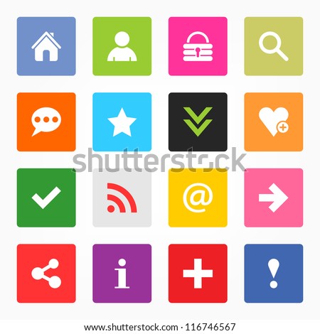 16 popular colors icon with basic sign. Simple rounded square shape internet button on gray background. Contemporary modern simple style. This vector illustration web design elements saved 8 eps