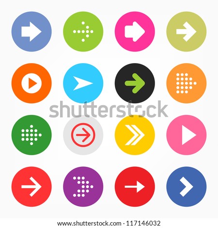 Arrow sign icon set. Simple circle shape internet button on gray background. Contemporary modern style. This vector illustration web design elements saved 8 eps