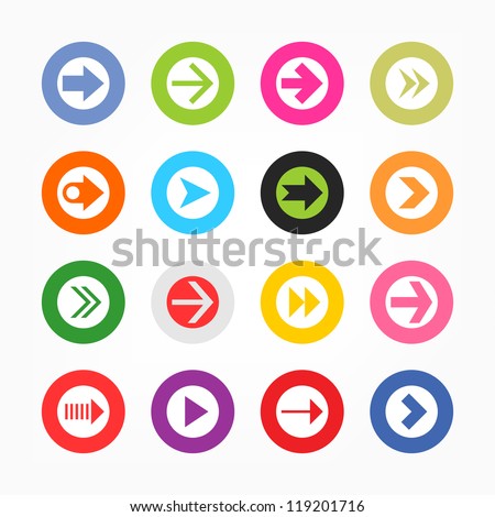 Arrow icon set sign in white circle. Simple circle internet button gray background. Solid plain monochrome color flat tile. Minimal modern metro style. Vector illustration web design elements 8 eps