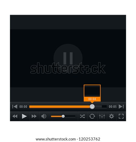 Media player with video loading bar and additional movie buttons. Contemporary classic black dark style. This vector illustration web design element saved in 10 eps