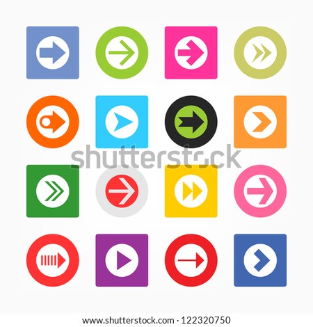 Arrow icon set sign in white circle. Simple circle and rounded square internet button gray background. Solid plain monochrome color flat tile metro style. Vector illustration web design elements 8 eps
