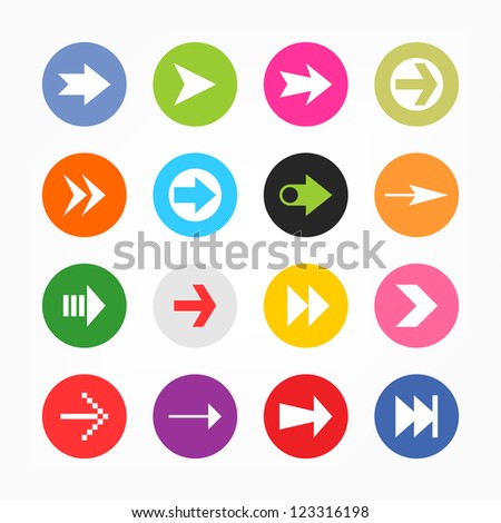 Arrows sign icon set. Mono one color solid plain flat tile. Simple circle shape internet button gray background. Web design elements vector illustration saved 8 eps. Contemporary modern style
