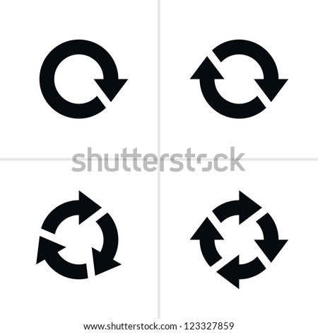 4 arrow pictogram refresh reload rotation loop sign set. Volume 03. Simple black icon on white background. Modern mono solid plain flat minimal style. Vector illustration web design elements 8 eps