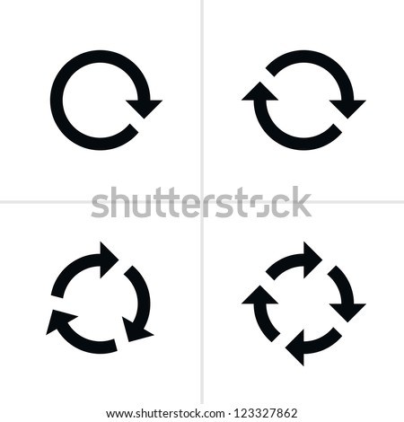 4 arrow pictogram refresh reload rotation loop sign set. Volume 02. Simple black icon on white background. Modern mono solid plain flat minimal style. Vector illustration web design elements 8 eps