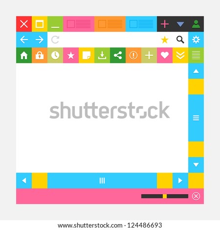 Web browser window with additional buttons. New minimal metro cute simply style. Solid plain flat tile. White, gray, black, yellow, orange, red, green colors. Vector illustration design element 8 eps