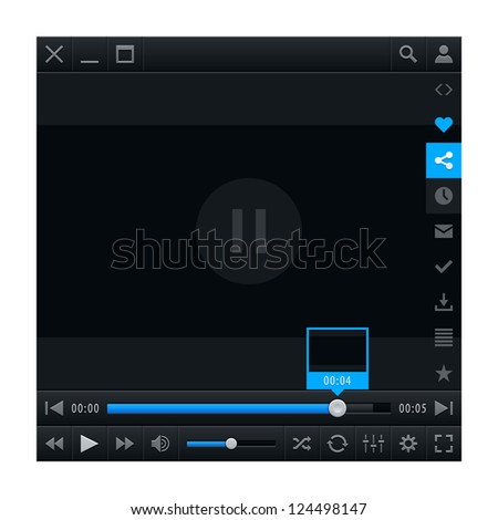 Media player ui interface with video loading bar and additional movie buttons. Variation 02 - Blue color. Modern classic dark style. This vector illustration design element saved in 10 eps