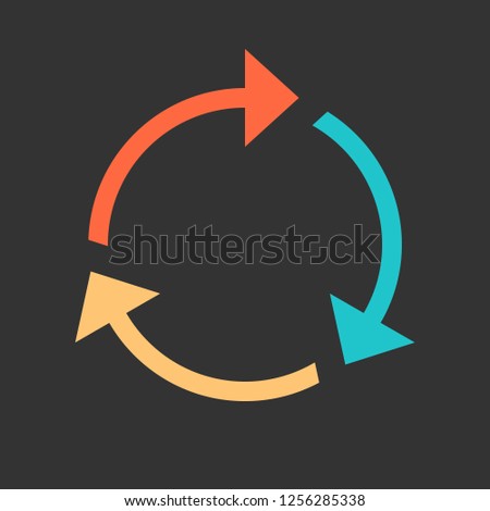 Arrow reload, refresh, rotation, repetition, reset sign. Colored icon on gray background created in 2D flat style. This design graphic element is saved as a vector illustration in EPS file format