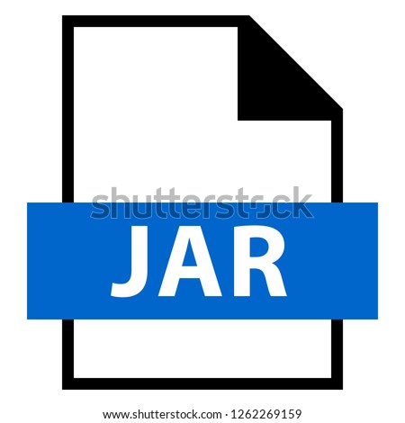 Filename extension icon JAR Java Archive file format created in flat style. The sign depicts a white sheet of paper with a curved corner and a colored rectangle with the name of the file.