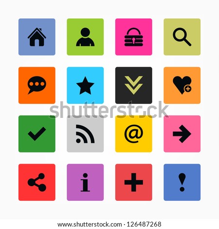 16 icon with basic sign. Black on color. Simple rounded square shape internet button. Solid plain mono one-color flat minimal metro style tile. Vector illustration web design elements 8 eps