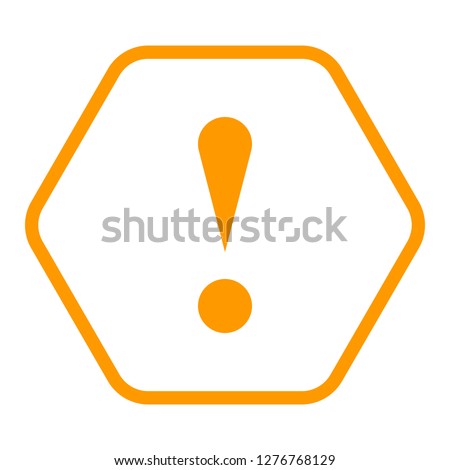 Exclamation mark icon warning sign attention button in orange hexagon shape created in thin line style. The design graphic element is saved as a vector illustration in the EPS file format.