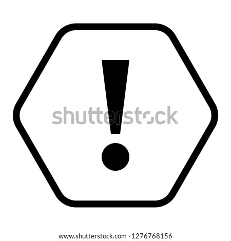 Exclamation mark icon warning sign attention button in black hexagon shape created in thin line style. The design graphic element is saved as a vector illustration in the EPS file format.