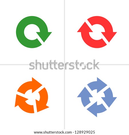 4 arrow pictogram refresh reload rotation loop sign set. Volume 04 (colored variation). Simple icon on white background. Mono solid plain flat minimal style. Vector illustration design elements 8 eps