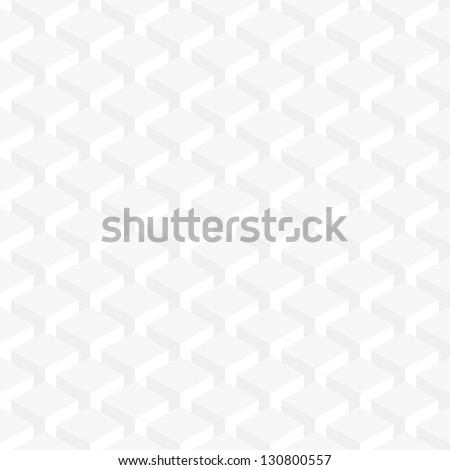Seamless pattern white background. Retro old wallpaper with repetition geometric shape. Light gray surface with 3-D effect cubes in perspective. Vector illustration clip-art web design elements 8 eps