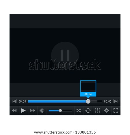 Media player with video loading bar. Contemporary classic dark style. Variation 02 (color blue). Vector illustration web design element saved in 10 eps