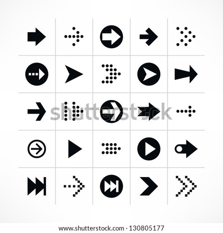 25 arrow sign icon set 01 (black color). Modern simple pictogram minimal, flat, solid, mono, monochrome, plain, contemporary style. Vector illustration web internet design elements saved in 8 eps