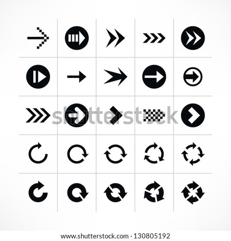 25 arrow sign icon set 04 (black color). Modern simple pictogram minimal, flat, solid, mono, monochrome, plain, contemporary style. Vector illustration web internet design elements saved in 8 eps