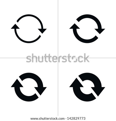 4 arrow sign reload refresh rotation loop pictogram. Set 02. Simple black icon on white background. Modern mono solid plain flat minimal style. Vector illustration web design elements save in 8 eps