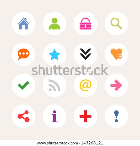 16 popular colors icon basic sign. Color on white. Set 05. Simple circle internet button. Solid plain monochrome color flat tile. Minimal metro style. Vector illustration web design elements 8 eps