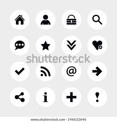 16 popular colors icon basic sign set 05. Black pictogram on white circle button. Solid plain monochrome flat tile. Simple contemporary modern style. Web design element vector illustration save 8 eps