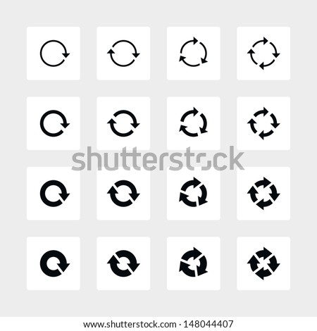 16 arrow refresh icon reload sign set 04. Black pictogram white rounded square button. Solid plain monochrome flat tile simple contemporary modern style. Web design element vector illustration 8 eps