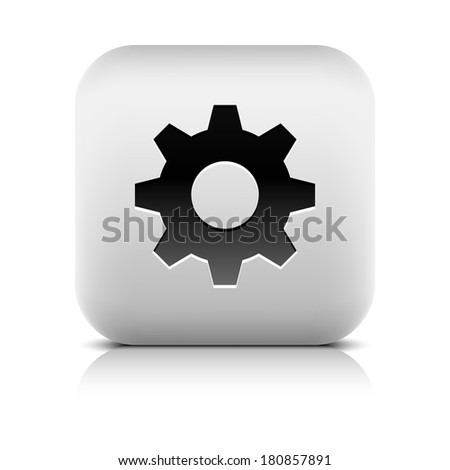 Media player icon with cog settings sign. Rounded square web button with black shadow gray reflection on white background. Series in a stone style. Vector illustration internet design element 8 eps