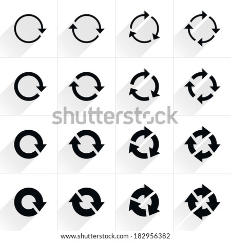 16 arrow flat icon with gray long shadow (set 04). Black sign on white background. Tidy, clean, simple, minimal, solid, plain style. Vector illustration web internet design element save in 8 eps