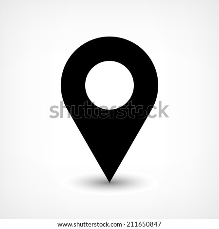 16 map pins sign location icon with ellipse gray gradient shadow in flat simple style. Black round shapes on white background. Vector illustration web design element save in 8 eps