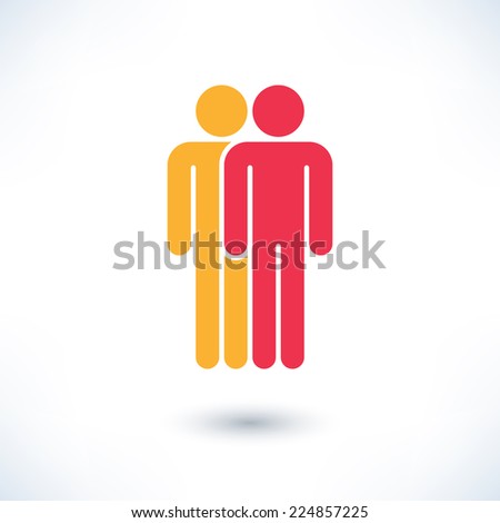 Colored two people (man figure) with gray drop shadow isolated on white background in simple flat style. Graphic clip-art design elements save in vector illustration 8 eps