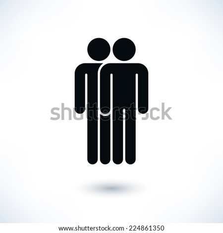 Black two people (man figure) with gray drop shadow isolated on white background in flat style. Graphic design elements save in vector illustration 8 eps