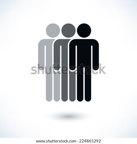 Grayscale three people (man figure) with gray drop shadow isolated on white background in flat style. Graphic clip-art design elements save in vector illustration 8 eps