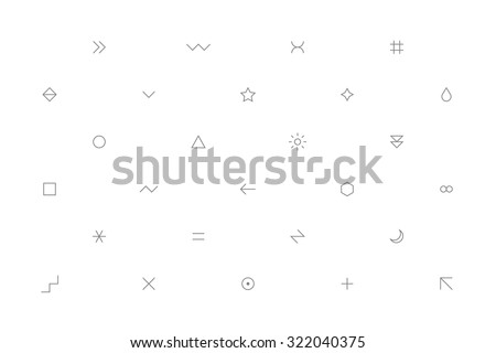 Geometric pattern with different simple signs in thin style. White horizontal background with forms in gray colors. Web design element save in vector illustration 8 EPS