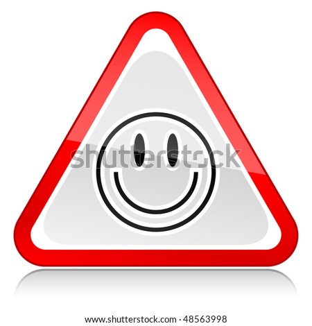 Red Attention Warning Sign With Smiley Face Symbol On White Stock ...