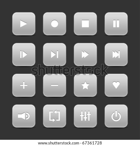 16 Media Control Web 2.0 Buttons. Gray Rounded Square With Shadow On ...