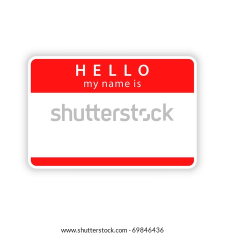Red blank name tag sticker with shadow on white background. Bitmap copy my vector ID: 55164091