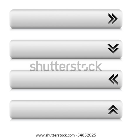 Web 2.0 navigation panel with arrow sign. White stone rounded rectangle shapes with shadow and reflection on white