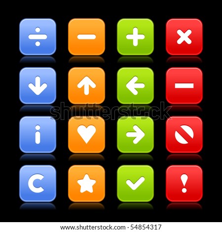 Group navigation web 2.0 square buttons of icons with reflection on black background