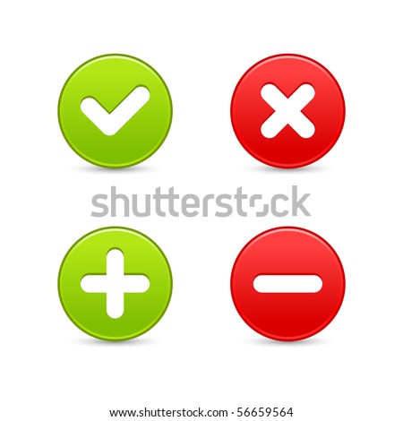 Smooth web 2.0 buttons of validation icons with shadow on white background