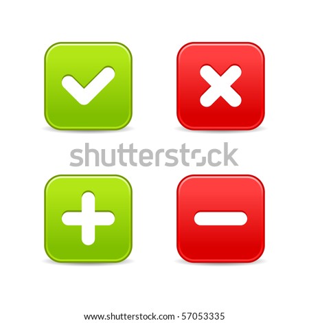 4 web 2.0 buttons of validation icons. Colored smooth shapes with shadow on white background