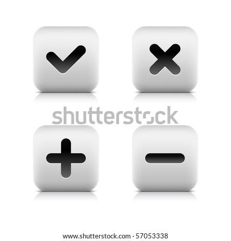 4 web 2.0 buttons of validation icons. White shapes with shadow and reflection on white background. Mesh technique