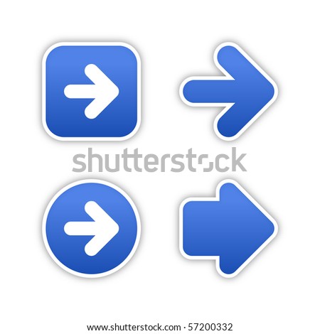 4 web 2.0 button stickers arrow sign. Smooth cobalt shapes with shadow on white background. 10 eps