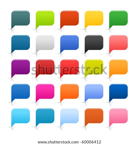 25 simple web 2.0 dialog speech bubble. Rounded square shapes with reflection and shadow on white background