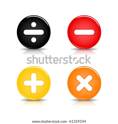 Colored web 2.0 button with math symbols. Round shapes with reflection and shadow on white background. 10 eps