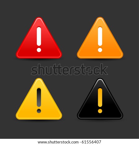 Warning attention sign with exclamation mark web 2.0 button. Smooth triangular shape with shadow on black background